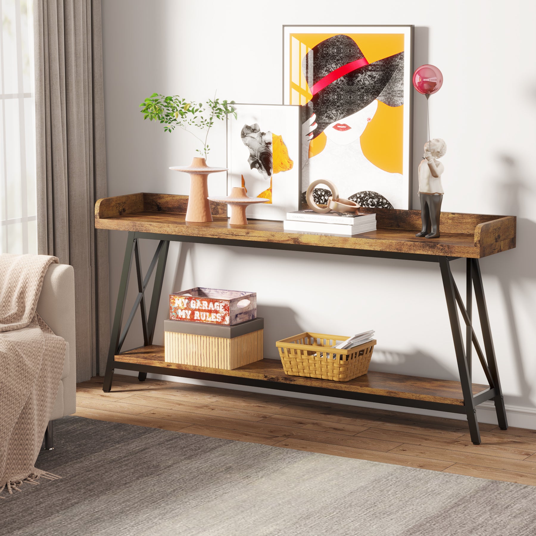 2-Tier Console Table Behind Couch